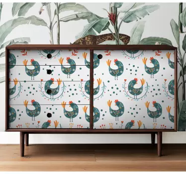 Wallsticker til stuen med kyllinger og blomster - TenStickers
