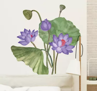 Lilla lotus akvarel blomst væg indretning - TenStickers