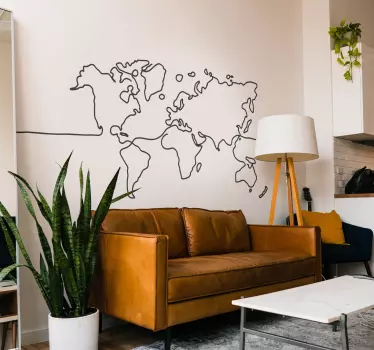 Line art verden wall stickers verdenskort - TenStickers