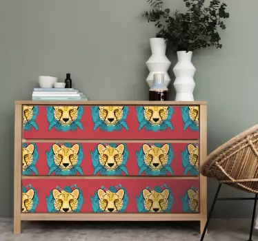 Livlige leopardansigter folie til møbler - TenStickers