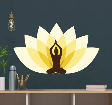 Lotusblomst med kvinde, der praktiserer yoga blomstermærkat - TenStickers