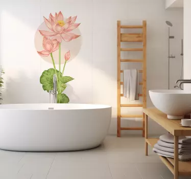 Lyserøde blomster badeværelse wallsticker - TenStickers