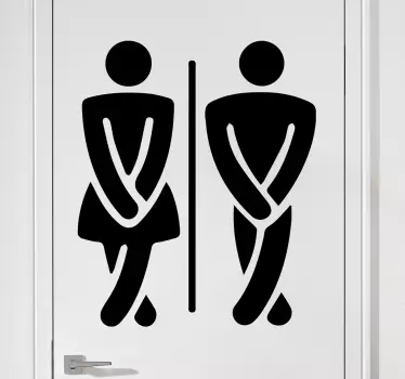 Mand og kvinde har travlt med wc glasdør klistermærke - TenStickers