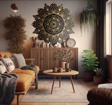 Mandala med elegante dråber og linjer abstrakt vægklistermærke - TenStickers