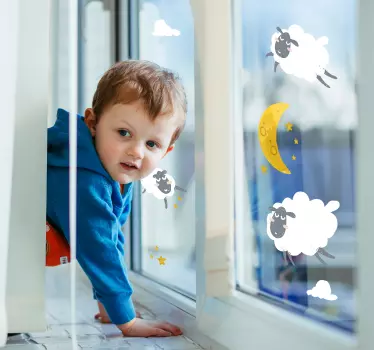 Måne og stjerner vindue mærkat - TenStickers