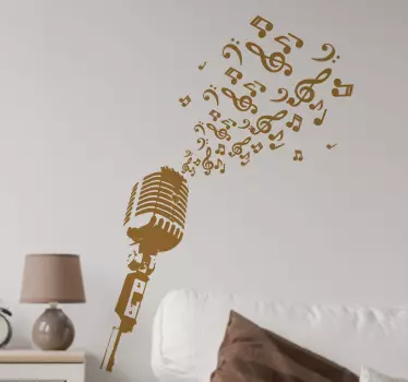 Mikrofon og musiknoter vintage vægdekor - TenStickers