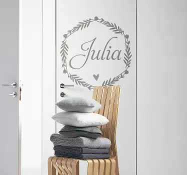 Navn på en afrundet krans wallstickers til dør - TenStickers