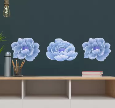 Pæon sæt i blå blomstermærkat - TenStickers