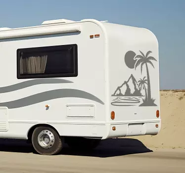 Palmetræ og bjerg klistermærke til campingvogn - TenStickers