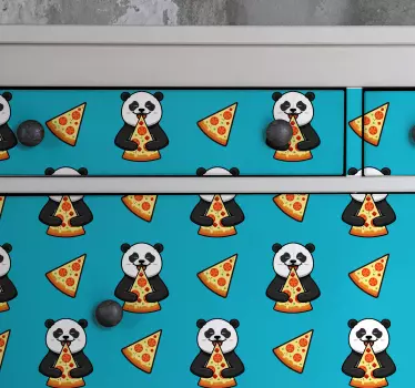 Panda spiser pizza mærkat til møbler - TenStickers