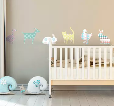 Pastell colorrs geometriske teksturer gård dyr væg klistermærke - TenStickers
