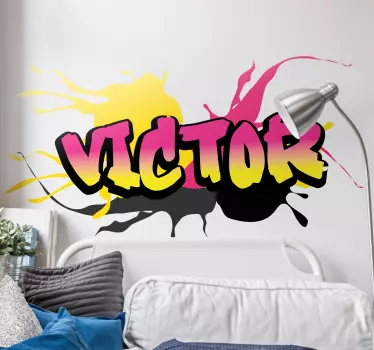 Personaliserbar lyserød og gul graffiti bymærkat - TenStickers