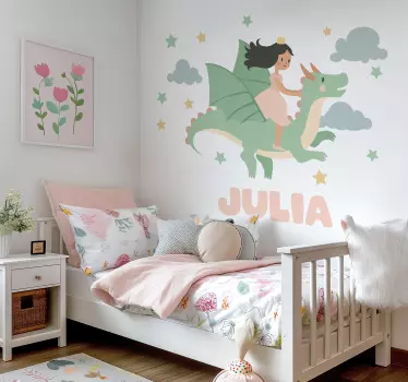 Pige, der rider på en drage wallsticker eventyr - TenStickers