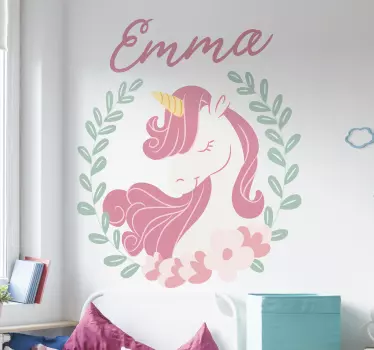 Prinsesse enhjørning med navnet eventyr vægoverføringsbillede - TenStickers