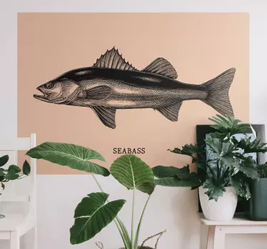 Realistisk seabass hånd tegne fisk vægoverføringsbillede - TenStickers