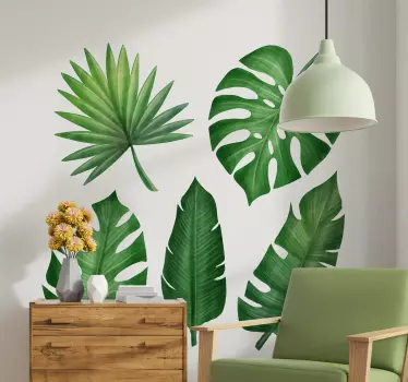 Realistisk tropisk blad samling plante vægindretning - TenStickers