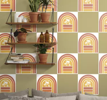 Retro solnedgang og palmer fliser overførings mærkat - TenStickers