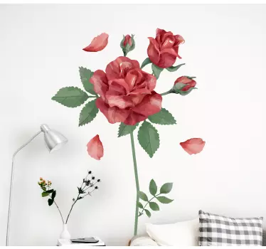 Rød rose blomst væg indretning - TenStickers