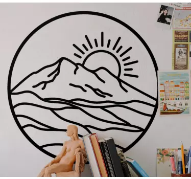 Rundt silhuet bjerg med sol natur klistermærker - TenStickers