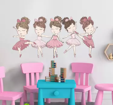 Sæt lyserøde ballerinaer illustration væg kunst - TenStickers