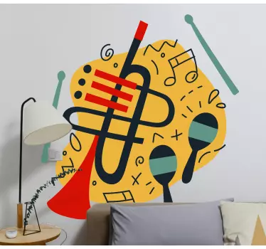 Saxofon på en gul baggrund soveværelse mærkat - TenStickers