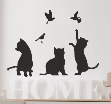 Silhuet katte og fugle vægklistermærke - TenStickers