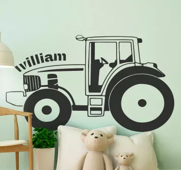 Silhuet traktor med personlig navn legetøjsmærkat - TenStickers