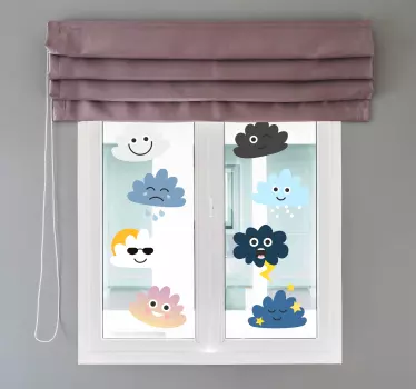 Klistermærke til vindue Skyer med ansigter illustration - TenStickers