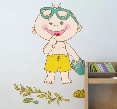 Småbørn på stranden børns mærkat - TenStickers