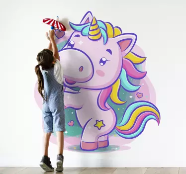 Smilende farverig enhjørning wallsticker - TenStickers