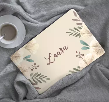 Smukke blomstrende blomster med navnet laptop-mærkat - TenStickers