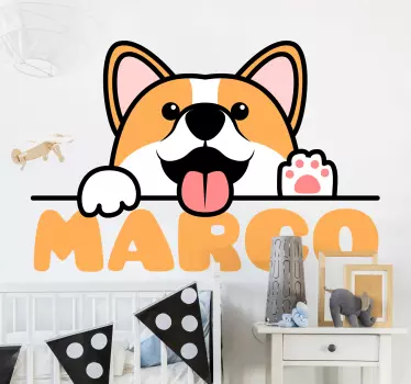 Sød corgi hundepote med navn børnesoveværelse væg klistermærke - TenStickers