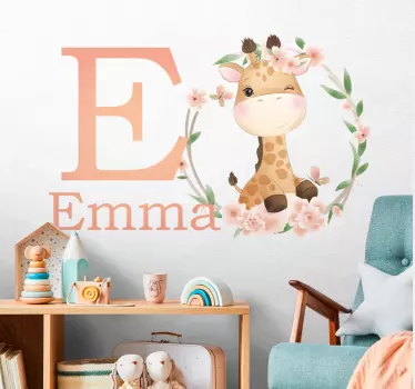 Sød giraf til pige med navn wallstickers til børn - TenStickers