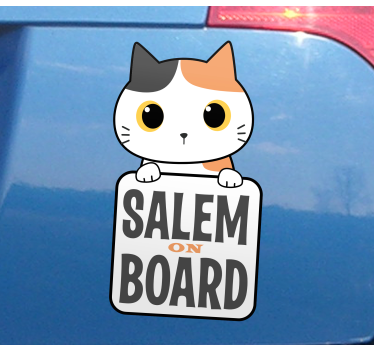 Sød kat om bord med navnet bilmærke - TenStickers