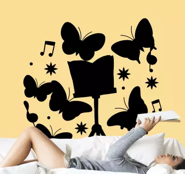 Sommerfugl musik noter musikalske væg klistermærker - TenStickers