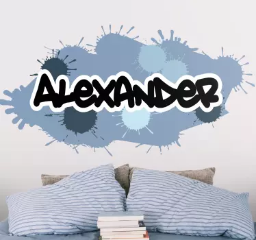 Personlig sort graffiti med blå baggrund wallsticker - TenStickers