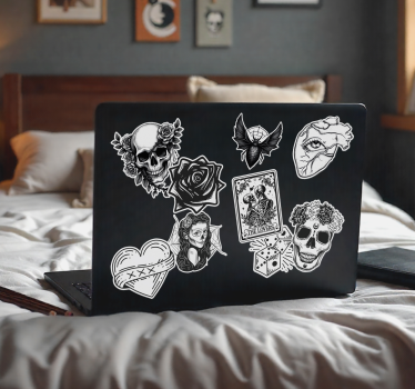 Sort-hvidt klistermærkesæt Laptop klistermærke - TenStickers
