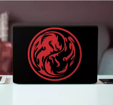 Sort og rød drage yin yang laptop klistermærker - TenStickers