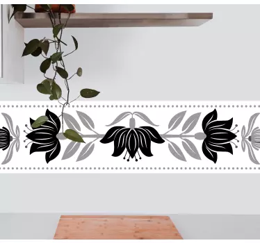 Sort polske blomster kant klistermærke - TenStickers