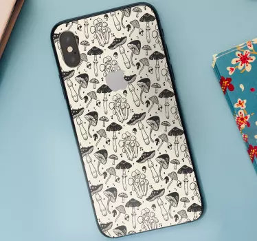 Sort tegning svampe mønster iphone klistermærker - TenStickers