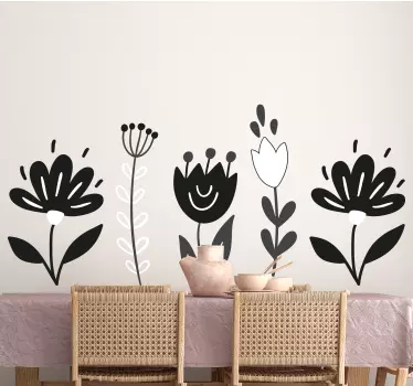 Sorte og hvide blomster blomstervægdekoration - TenStickers