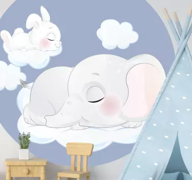 Sovende kanin og elefant på skyer klistermærke - TenStickers