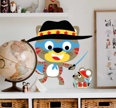 Spiller kat og mus illustration væg kunst mærkat - TenStickers