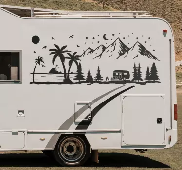 Strand og bjerge klistermærke til campingvogn - TenStickers