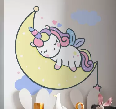 Sovende enhjørning på måne wallsticker - TenStickers