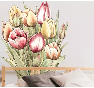 Tegnet tulipan kunst glasdør klistermærke - TenStickers