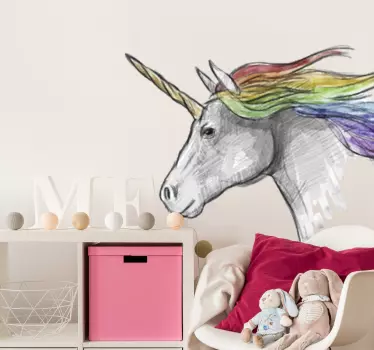 Tegning af unicorn tegning vægklistermærke - TenStickers
