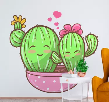 To smilende kaktusser blomstervægoverføringsbillede - TenStickers