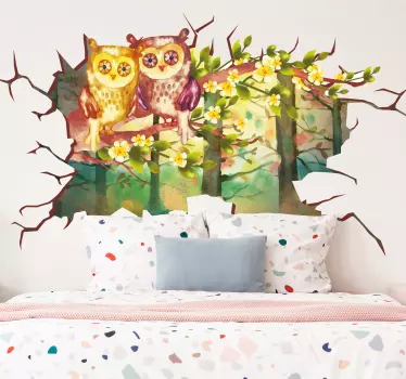 Trompe l'oeil ugler landskab illustration væg kunst - TenStickers