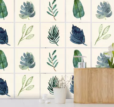 Tropiske grå blade overførsel af fliser - TenStickers